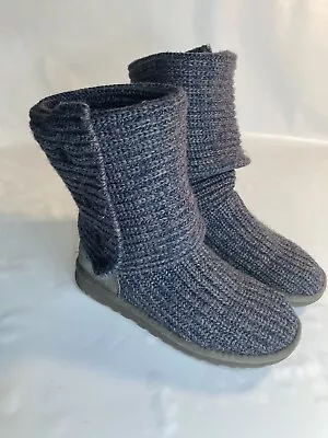 UGG 5819 Classic Cardy Blue Suede Knit Sheepskin Wool Style Women's Boots Size 6 • $39.99