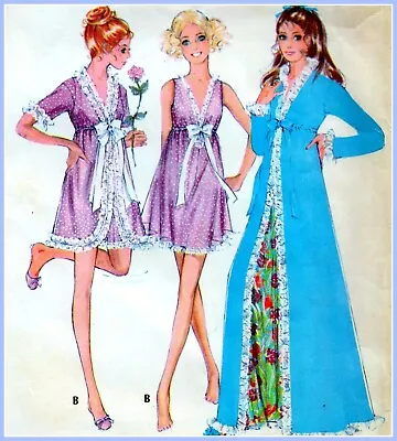 £8.99 • Buy Vintage 60s NIGHT DRESS & DRESSING GOWN Sewing Pattern Bust 32.5  RETRO Maxi