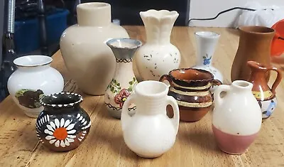 Lot Of 11 Small Vintage Bud Vases Jug Ceramic & Wood 3  To 5  Tall • $9.99