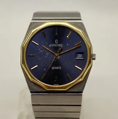Mens Concord MARINER SG Quartz Watch BLUE DIAL 18K Gold & Stainless Steel RUNS • $439
