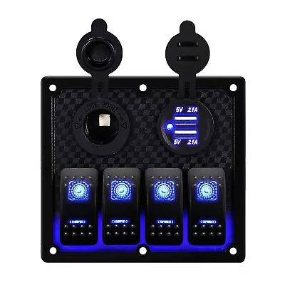 4 Gang Blue LED Waterproof Rocker Switch Panel Breakers Car Marine Boat RV 12V • $27.11