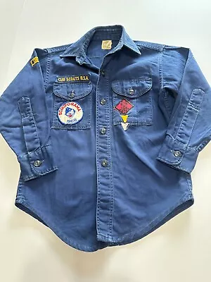 Vintage Boy Scouts Shirt Boys 30 X 20 Blue Sanforized 60s 70s Cub Scout Patches • $20.99