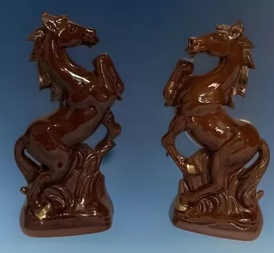 Vintage Rearing Brown Horse Bookends Japan Ceramic 7” Statue Decor • £33.68