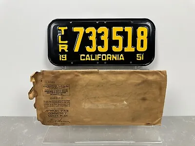 $44 • Buy NOS Vintage 1951 CALIFORNIA Black TRAILER LICENSE PLATE Hot Rod Lowrider Coupe
