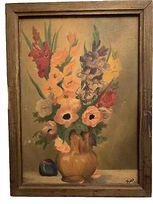 1953 MCM Signed Still Life FLOWERS VASE Oil Painting Framed 11.5 X 15.5  PRETTY • $54.95