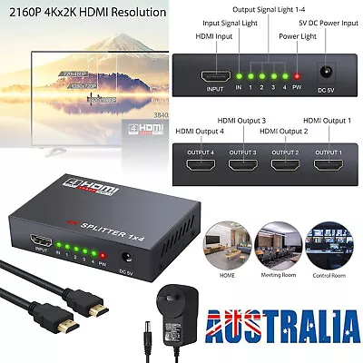 1 In 4 Out HDMI Splitter Amplifier Duplicator Full HD 1080p 2K 4K 3D V1.4 DVD • $20.85