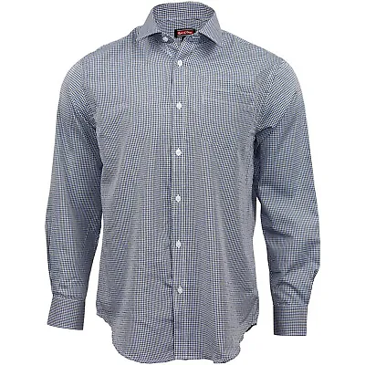 Men's 100% Cotton Long Sleeve Gingham Small Check Formal Smart Casual Shirts Top • £9.99