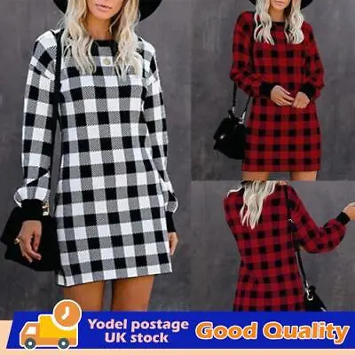 £10.79 • Buy Women Plaid Check Tartan Mini Dress Ladies Long Sleeve Sweatshirt Jumper Dresses