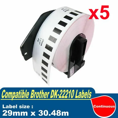 5x Non-OEM Continuous Label For Brother DK-22210 QL570 QL700 QL800 29mm X 30.48m • $27.90