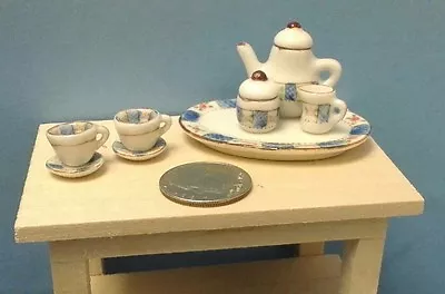 Dollhouse Miniatures Ceramic10 Piece Med- Blue &pink Floral Tea Set W/gold Trim  • $9.95