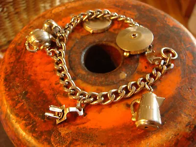 Vintage Silver Charm Bracelet Tea Kettle Bell Cast Iron Pan 7  • $25.70