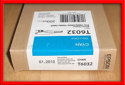 05-2017 Nib Genuine Epson T6032 220ml Cyan K3 Ink Stylus Pro 7800 7880 9800 9880 • $32.89