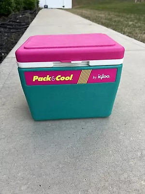 VTG Retro Igloo Cooler Neon Teal Pink Yellow HARD Ice Chest Pack Cool USA Travel • $28