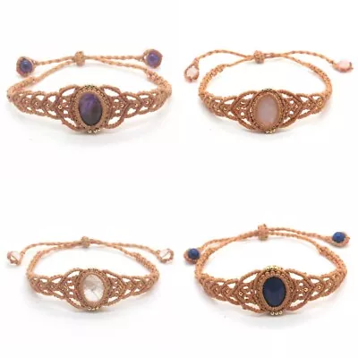 Natural Cabochon Stone Crystal Quartz Braided Macrame Rope Adjustable Bracelets • $4.89