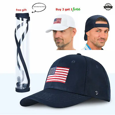 Baseball Cap For Men & Women USA American Flag Cotton Adjustable Plain Ball Caps • $6.99