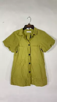 Zara Womens Blouse Top Round Neck Short Sleeve Green Button Up Size 10 • $11.69