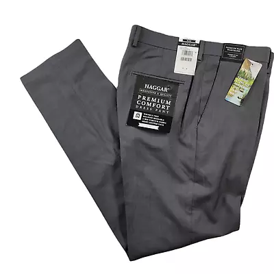 Haggar Dress Pant Men Size 33 X 32 Dark Grey Slim Fit Stretch Premium Comfort • $25.49
