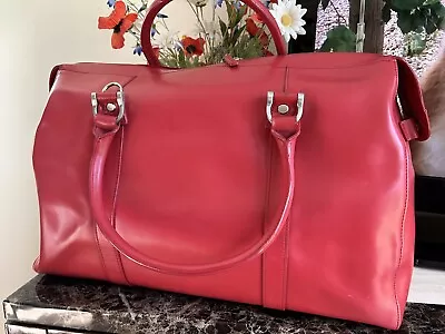  XL REAL LEATHER HOLD-ALL/GYM/ OVERNIGHT BAG RED M&S USED ONCE 54x35x18cm • £18