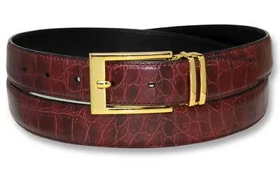 Croc Pattern Crocodile Embossed Belts Bonded Leather Men's Belt Gold-Tone Buckle • $17.95