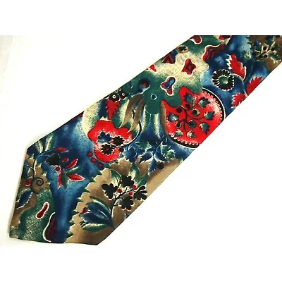 Vtg Claybrooke Mens Necktie Tie Blue Brown Red Floral 100% Silk 57  • $6.29