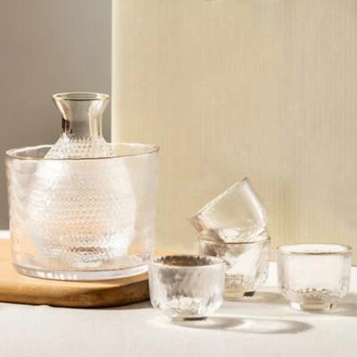 Japanese Frosted Glass Good Luck Sake Set 6pcs • $65