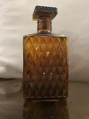 Vintage Mid Century Modern Amber Pressed Diamond Cut Square Glass Decanter  • $19.57