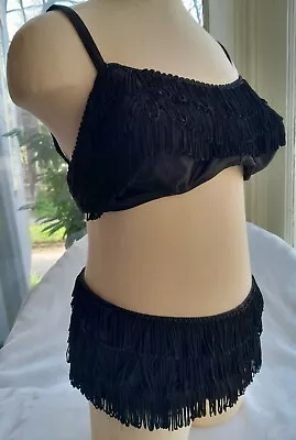 1960s Black Bikini XS Cole Of California Loop Fringed Authentic Vintage • $250