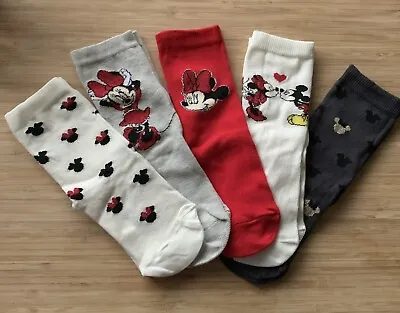 5 Pk Girls Disney Minnie Mouse Socks 5 Different Designs & Colour 9-12 EUR 27-30 • £4.99