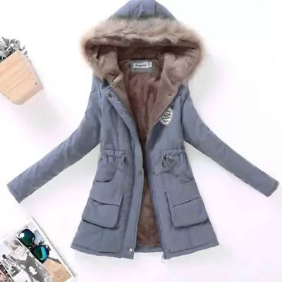 Women Plush Lined Hooded Jacket Winter Warm Pure Cotton Long Coat Casual Outwear • $37.99