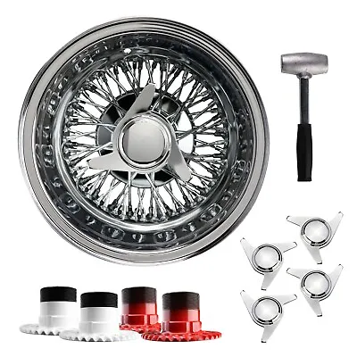 14x7 Rev 72 Spoke Cross Lace Lowrider Wire Wheels 3 Bar Knockoff Caps Set Of 4 • $1080