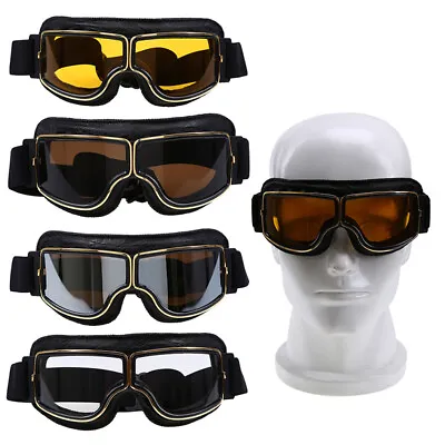 Motorcycle Goggles Adjustable Flying Glasses Vintage Bike Eyewear Adult • $26.16