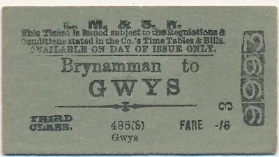 London Midland & Scottish Railway Ticket 9993 - BRYNAMMAN To GWYS • £4.20