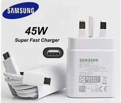 45W Samsung Type C Fast Charger Plug PD Plug Cable For Galaxy S24 S24 Ultra S24+ • £17.29