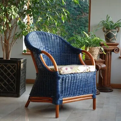 Rattan Tub Chair ... Navy Mahogany Cane And Wicker • £199