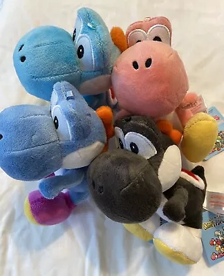 South Korea KPS Sanei Mario Yoshi’s Island DS 5” Black Pink Blue Yoshi Plush Lot • $60