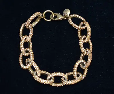 J.CREW Pave Rhinestone Gold Tone Bracelet Rolo Chain 7.6  • $12.95