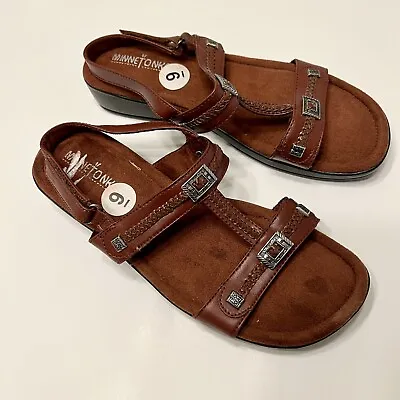 Minnetonka Size 9 Tangier Ladies Brown Leather Gladiator Sandals Studded • $30
