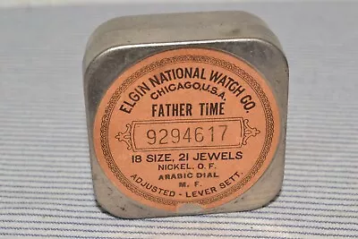 ANTIQUE Vintage ELGIN Pocket Watch FATHER TIME Movement Storage/Display Tin Box • $6.50