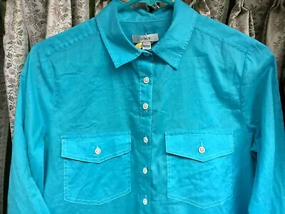 £30.18 • Buy J.Crew Selvedge~Popover Button Shirt~Sz 2~S XS~Voile Lawn Turquoise~Pure Cotton