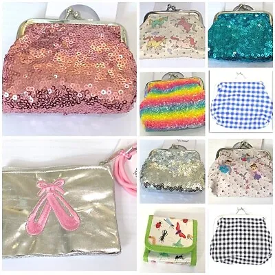 Coin Purse Clasp Glitter Sequin Rainbow Neon Gingham Camouflage Card Wallet • £3.95