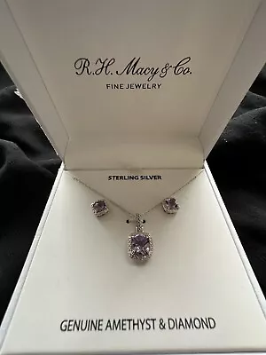 R.H. Macy CO Fine Jewelry Genuine Amethyst & Diamond Necklace Set MRSP $100 • $40