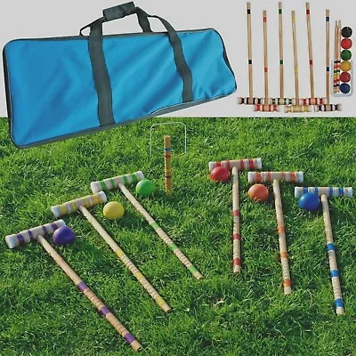 Croquet Set Vintage Lawn Recreation Game Lawn Games Wooden 6 Players Carry Bag  • $58