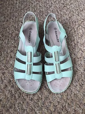 Damart Womens Low Wedge Sandals Size 8 UK Mint Green Colour • £12.99