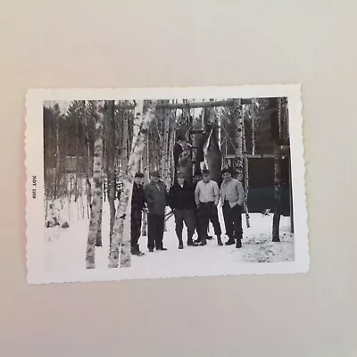 Vintage Nov 1959 Deer Season Camp Lodge Hunters Snowy Wood Bucks B&W Photograph • $10.99