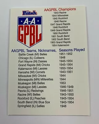 Fritsch AAGPBL Baseball Singles: #341 League History • $4.79