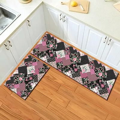 Retro Geometric Flower Leaf Kitchen Mat Non-Slip Carpet Bedroom Floor Area Rugs • $16.99