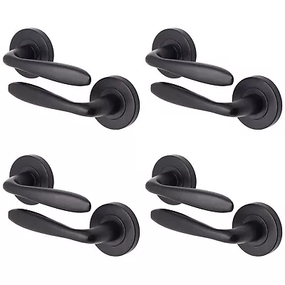 Black Internal Door Handles Round Modern Matt Black Handle Set Bundle Pack Of 4 • £34.99