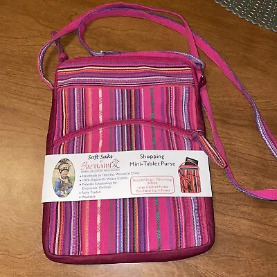 Soft Saks By Shenaini Shopping Mini-Tablet Purse Crossbody Pink Stripes • $13.99