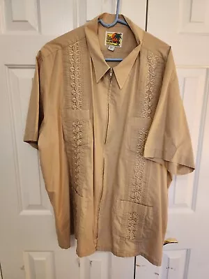 Genuine Haband Guayabera 4 Pocket Short Sleeve Zipper Front Shirt Size 3XL Beige • $14.99