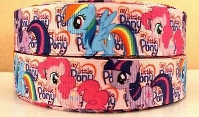 7/8 Inch Grosgrain Ribbon Hair Bow Supply WHOLESALE MY LITTLE PONY Pink Rainbow • $0.99